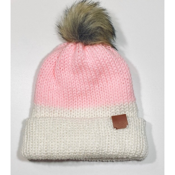 Handmade pink and white beanie - Picture 2 of 2